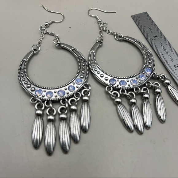 Silver and Blue Dangle Earrings - Picture 2 of 3
